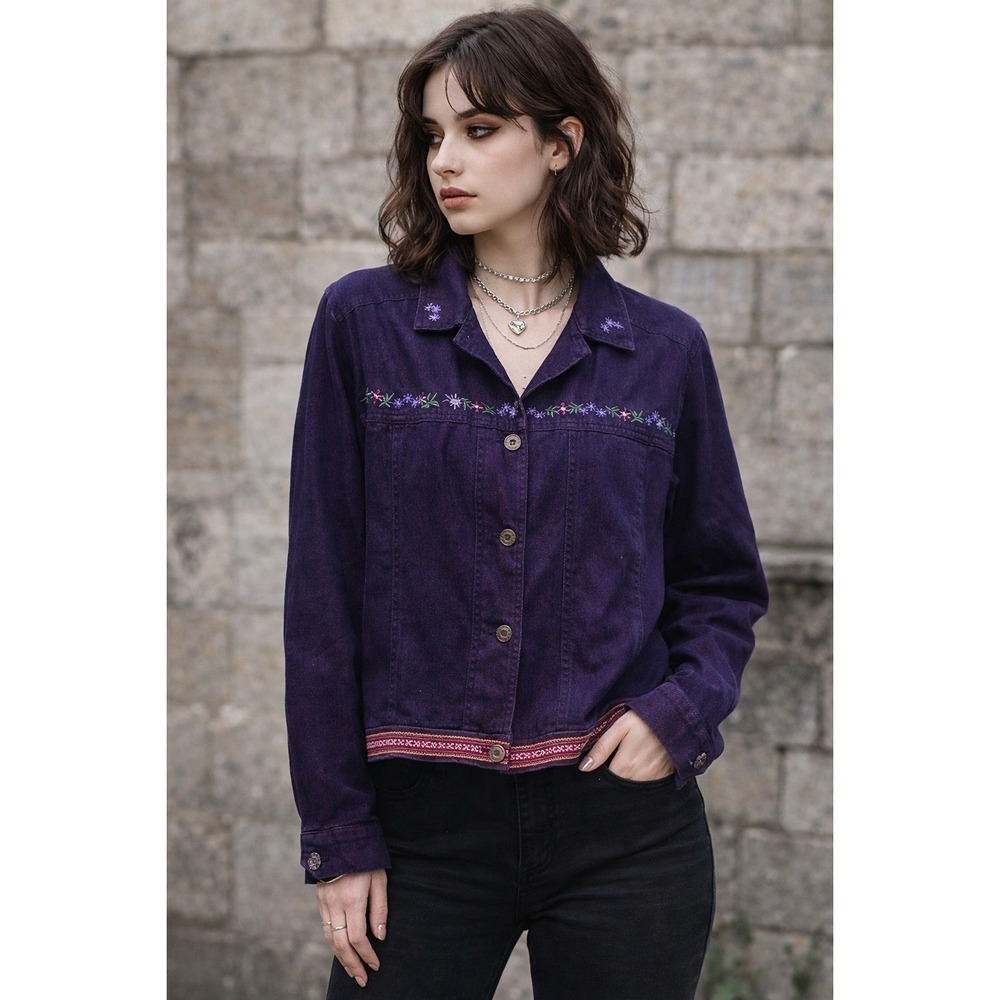 Y2K Agapo Collection Purple Embroidered‎ Jacket XL Boho Festival Western Vintage